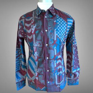 Hermes Men's Shirt Silk Iconic Prints Button Down Shirt 39 15.5